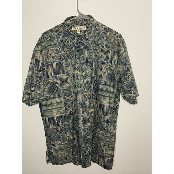 Tori Richards Men's Button Front Cotton Lawn Hawaiian Shirt Blue Green Large - Picture 1 of 5